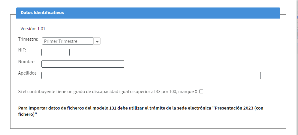 Datos identificativos modelo 131